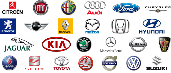 composite of some worldwide car emblems