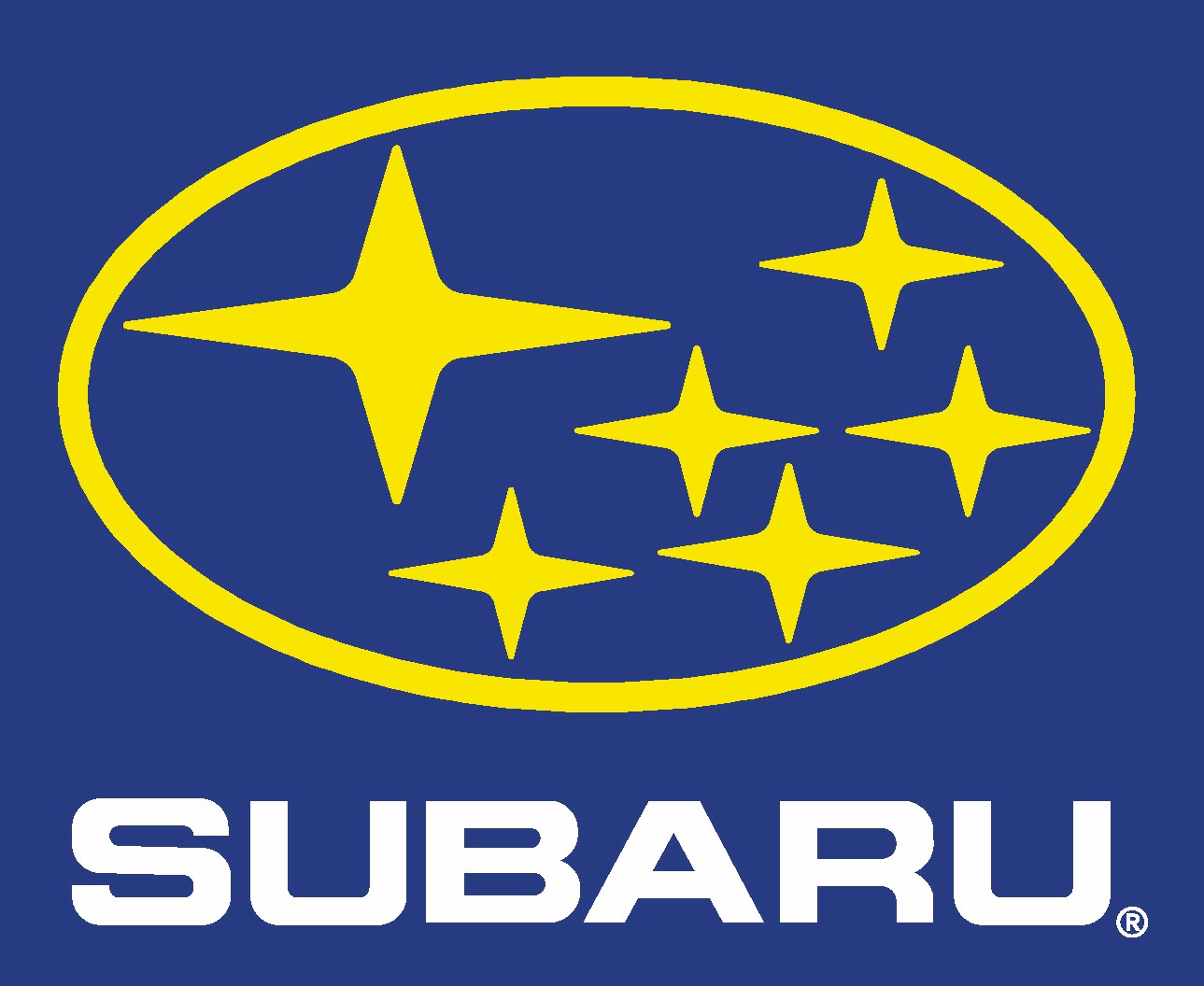 Yellow subaru logo on blue background